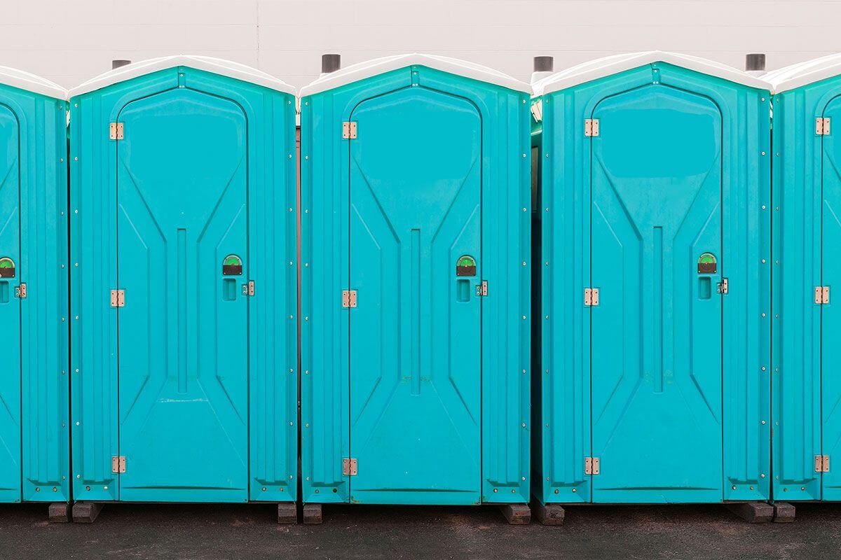 Industrial portable restroom units at a plant in Canton, Ohio